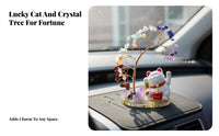 Welcoming Cat Wealth Tree Good Luck Charm Lucky Cat Money Tree Gemstone Lucky Cat Figurine for Business Owners, Car Dashboard, Living Room, Desk