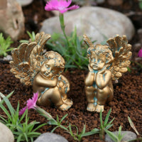 2 Pieces Gilded Angel Pot Decorations Imitation Copper Finish Cherub Garden Stakes Weather Resistant Cherub Plant Picks for Lawn