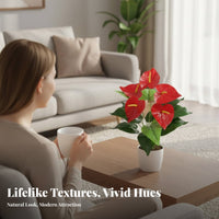Artificial Red Anthurium Plant Realistic Appearance Artificial Anthurium Flower Low Maintenance Fake Flamingo Flower Bouquet for Reception Area, Hotel