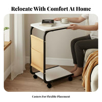 Movable with Wheels Rolling C-Table Ample Storage Nightstand Minimalist Design Household Furniture Space-Saving for Home Workers, Apartment Dwellers, Students, Living Room, Bedroom, Small Areas