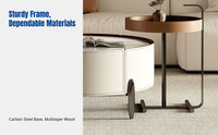 Nordic Luxury Round Coffee Table, Saddle Leather & Sintered Stone, Modern Minimalist, Living Room Accent