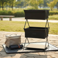 3 Tier Camping Rack Foldable Portable Storage Shelf Waterproof Textile Outdoor Gear for Campers, Picnic