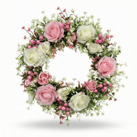 Pink Rose Wreath Full Artificial Flower Wreath Indoor for Entryway, Wall Decor