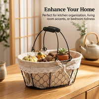 Storage Basket with Double Handles for Shopping and Home Organization, Stainless Steel Fruit and Vegetable
