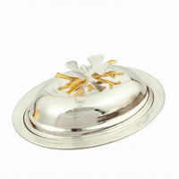 Iron Oval Butter Box Polished Finish Leaf Lid Butter Box Decorative Kitchen Storage Multi-Purpose