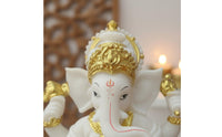 Resin Elephant God Statue Southeast Asian Style Lord of Obstacles Figurine Gold Accents Hindu God Idol for Collectors, Home Altar, Living Room