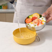 Foldable Bento Lunch Box, 620ml Single-Serving Snack Box with Cutlery, 304 Stainless Steel Food-Grade Compartments for Office & School, 15.5x4cm