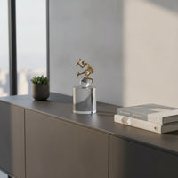 Crystal Ornament with Gold Figure Contemporary Crystal Ornament Abstract Statue for Art Collectors, Office, Entryway, Hotel Reception Area
