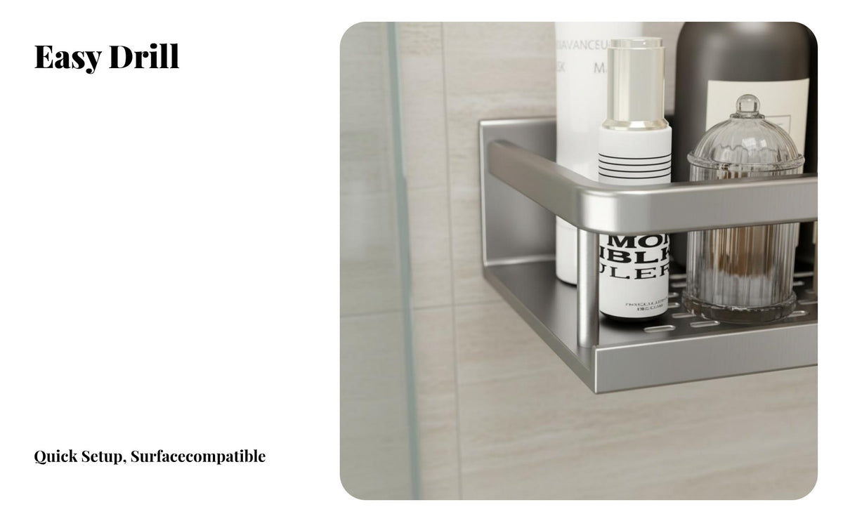 Drillno-Drill Installation Wall-Mounted Towel Shelf Rust-Proof Bathroom Organizer with Towel Rustproof Household Storage Space-Saving for Renters, Homeowners, Families, Washroom, Restroom, Shower, Dorm Room
