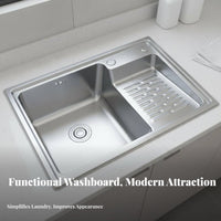 Laundry Sink with Washboard Easy to Cleaning Basin with Washboard Brushed Finish Stainless Steel Laundry Basin for Homemakers, Families, Basement