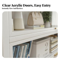 Dust-Proof Multi-Tier Bookcase with Flip-up Doors Sealed Design 4-Tier Shelf with Flip-up Doors Heavy-Duty Display Cabinet Visible Contents for Book Lovers, Collectors, Living Room, Home Office, Bedroom, Hallway