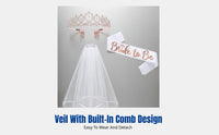 Shiny Crown Bridal Headpiece, Soft Veil with Comb, Bride to Be Sash, Princess Party Set