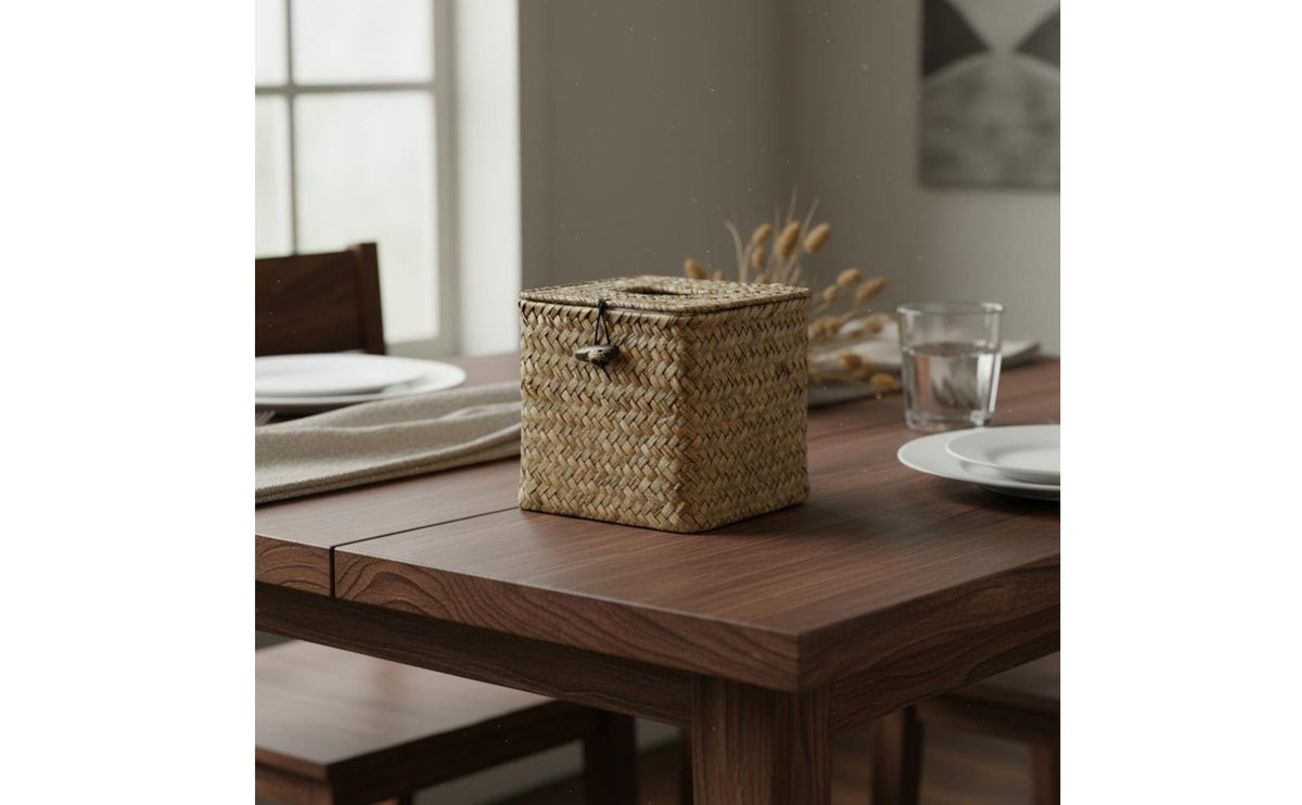 Seagrass Napkin Box Woven Tissue Box Rustic Tissue Holder for Restaurant, Hotel, Desktop