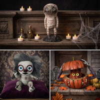 Halloween-Themed Pumpkin Figurine Freestanding Ghost Figurine Sculpted Ghost Decoration Painted for Collectors, Party Hosts, Tabletop, Mantel, Bookshelf, Haunted House