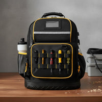 Multiple Pockets Heavy Duty Tool Backpack Laptop Compartment Tool Organizer Backpack USB Charging Port Breathable Padded Back for Mechanics