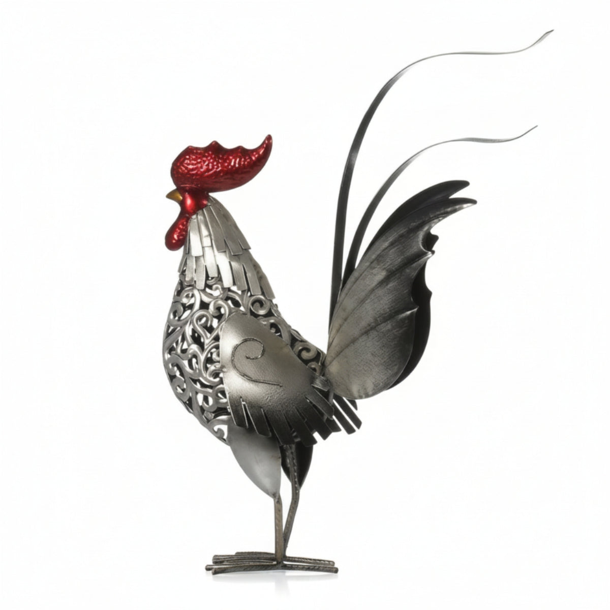 Cockerel Figurine Farmhouse Metal Cockerel Hollow Decor for Collectors, Bookshelf