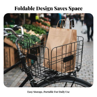 Foldable Design Folding Bike Basket Front or Rear Mount Collapsible Bike Carrier Universal Fit for Commuters, Shoppers, Commuting, School