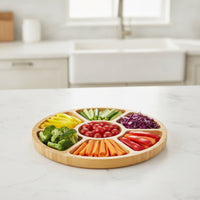 Charcuterie Board with Compartments Round Serving Board with Compartments Divided Serving Platter Multi-Compartment Elegant
