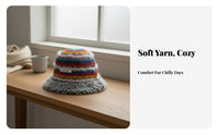 Colorful Knit Bucket Hat Warm Retro Design Fisherman Hat Cute Design Fuzzy cap for Young Adults, Teenagers, Winter, Daily Wear