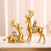 2 Pieces Housewarming Gift Deer Statue Luxury Look Gold Deer Figurine Resin Material Elk Sculpture for Living Room, Office, Entryway