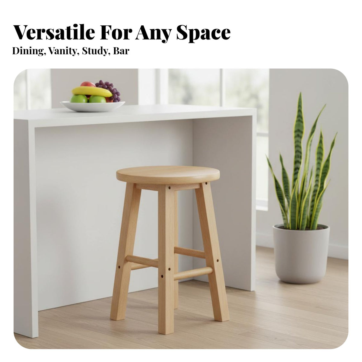 Sturdy and Stable Backless Bar Stool Non-Slip Foot Pads Solid Wood Stool Long-Lasting Polished Surface for Homeowners, Business Owners, Couples, Home, Restaurant, Cafe, Dining Room