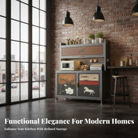 Multipurpose Design Freestanding baker's Rack with Cabinet utilitarian design Multi-Tier baker's Rack Sturdy Frame Kitchen Organizer Raised Guardrail for Home Cooks, Homeowners, Families, Dining Room, Pantry, Cviewee Station