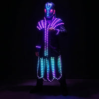 Rechargeable LED Performance Costume with Skull Helmet Futuristic LED Costume Illuminated Light-up Outfit for Performers, Cosplayers