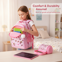 Girls' Ergonomic Nylon School Backpack for Primary Students, Large Capacity, Lightweight Design