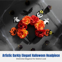 Dark Flower Headband, Halloween Bat Pumpkin Bone Decor, Party Costume, Photo Prop