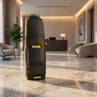 Reinforced Base Wheeled Golf Travel Bag Black Rolling Golf Travel Bag Geometric Pattern Sports Luggage