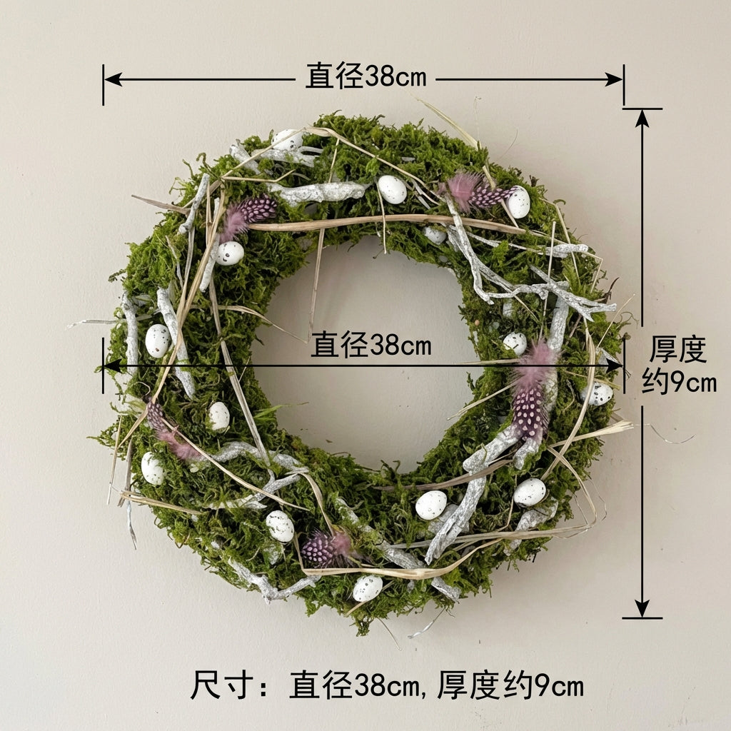 Easter Door Wreath Farmhouse Festive Decor Floral Wreath Round Foliage Circlet for Home, Crafters, Garden, Holiday Parties