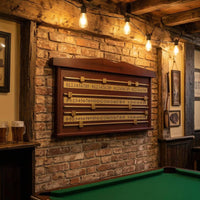 Wood-Finish Billiards Scoring Board Gold-Colored Cue Sports Score Board Decorative Billiard Score Keeper Sliding Markers for Pool Hall