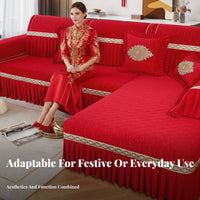 Year-Round Use Quilted Sofa Slipcover Non-Slip Quilted Sofa Throw Lace Trim Home Textile Skin-Friendly for Newlyweds, Homeowners, Pet Owners, Wedding Celebrations, Living Room, Festive Events