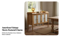 Vintage Design Carved Entryway Cabinet Versatile 4 Door Sideboard Sturdy Construction Carved Door Storage Cabinet for Guesthouse Owners, Interior Designers, Homeowners, Hallway, Dining Room, Kitchen, Bedroom