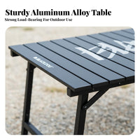 Slatted coilable Table Foldable Design Camping Gear Black Finish Collapsible Surface for outdoor mealkers, Tailgaters, outdoor meals, Beach outings, Backyard