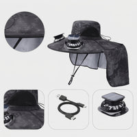 Solar Fan Hat Water-Resistant Cooling Hat with Fan Breathable for Anglers
