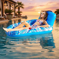 Ice Container Hole Inflatable Pool Lounger Built-in Backrest Inflatable Lounger Raft Foot Rest Floating Lounge Chair Mesh Seat for Adults