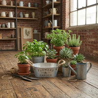 Rustic Planter Container Whitewashed Metal Planter Container Garden Decor Distressed Finish for Planting, Decorative Display