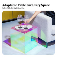 Acrylic Side Table Compact Iridescent Table Space-Saving Furniture for Bedroom, Living Room