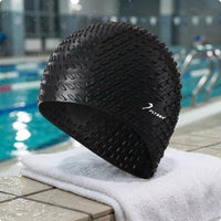 Enlarged Fit Teardrop Swim Cap Embossed Silicone Swim Cap Sleek Inner Opening Hand Wash