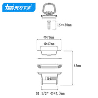 Talea Kitchen Sink Drain Strainer 70mm, PP Material