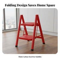 Foldable Design Folding Step Ladder Space Saving Triangular Frame Ladder Wide Pedals Multi-Step Climbing Stool Sturdy Construction for Homeowners, Seniors, DIY Enthusiasts, Indoor, Kitchen, Garage, Library