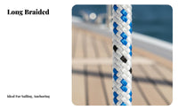 Wear-Resistant Double Braided Rope High Strength Double Braided Anchor Rope Low-Stretch Yacht Anchor Line for Boaters, Sailors, Anchoring, Sailing, Rigging, Docking
