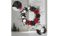 Halloween Door Wreath Dark Red Wreath with Skulls Gothic for Wall