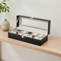 6-Slot Watch Display Box with Window Clear Watch Box Safeguarding Sturdy for Collectors