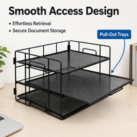 Black Metal Desktop Organiser, Foldable Desktop Organiser for Documents, 45x32x32cm Desk File Rack, Multi-Tier Office Document Holder