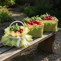 Handwoven Imitation Rattan Fruit Picking Basket with Mesh Decoration