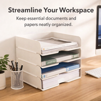 Desk Storage Organizer for Office, Transparent Desktop File Holder for A4 Documents, Lightweight Stackable Workspace Organiser