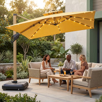 Cantilever Umbrella with Wheeled Water-Filled Foundation-Filled Square Cantilever Umbrella Tiltable for Homeowners, Garden, Terrace, Balcony