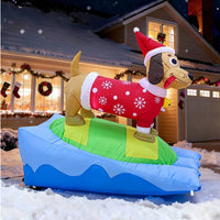 Outdoor Christmas Inflatable Dachshund Festive Inflatable Dog with Surfboard Quick Inflating Inflate Dachshund Easy to Use for Homeowners